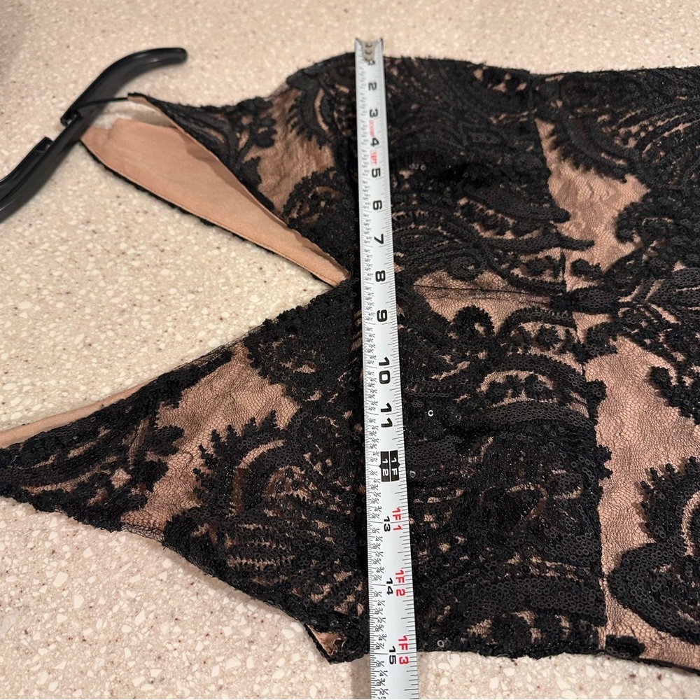 Altar’d State Black Lace Kayann Mini Dress V-Neck Sequin Nude Lining Size Small - Picture 9 of 16